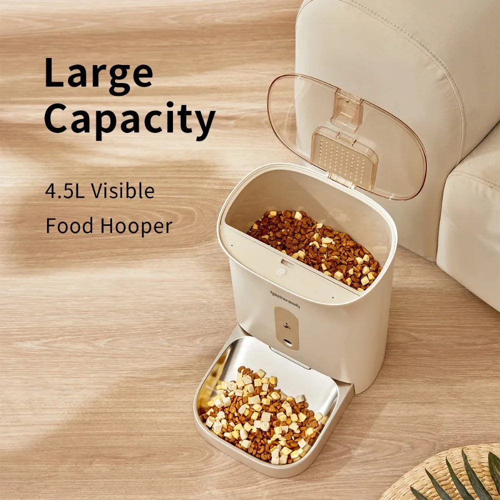 Petwant 4.5L Smart Programable Dog Cat Dry Food Dispenser Camera APP Remote Timed Stainless Steel Bowl Automatic Pet Feeder