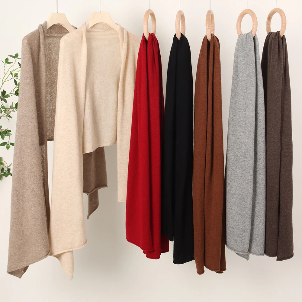 Зимний женский шарф с закругленными краями из 100% чистого кашемира палантин логотипом на заказ простые вязаные Роскошные модные женские теплые кашемировые шарфы шаль