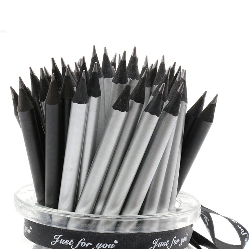 Custom Black Wood Silver Paint HB Pencils Promotional Pencil Without Eraser Metallic Color Body Black Wooden Pencils