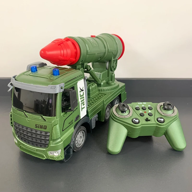 Remote Control Missile Military Truck  2.4GHz RC Army Truck Toys with Metal Cab Missile Launch With Control Barrel