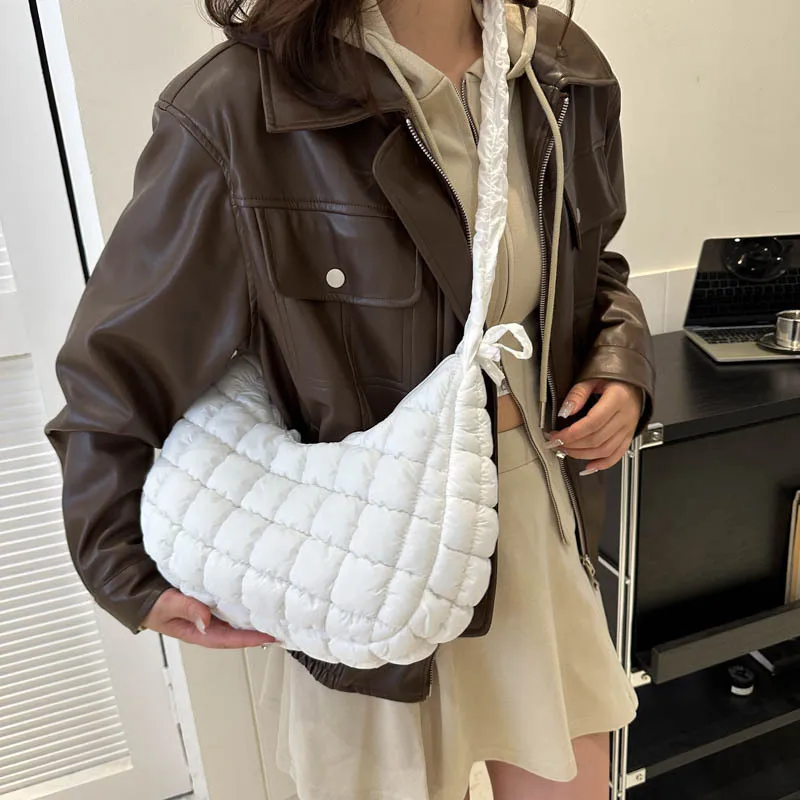 Custom logo puffy cotton women tote bag cloud fold style large capacity women lady gril leisure crossbody bag for daily use
