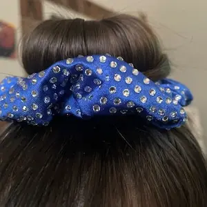 Wholesale custom fashionable glitter colourful hair scrunchies glitter sparkle bling competition fabric hair tie for girls