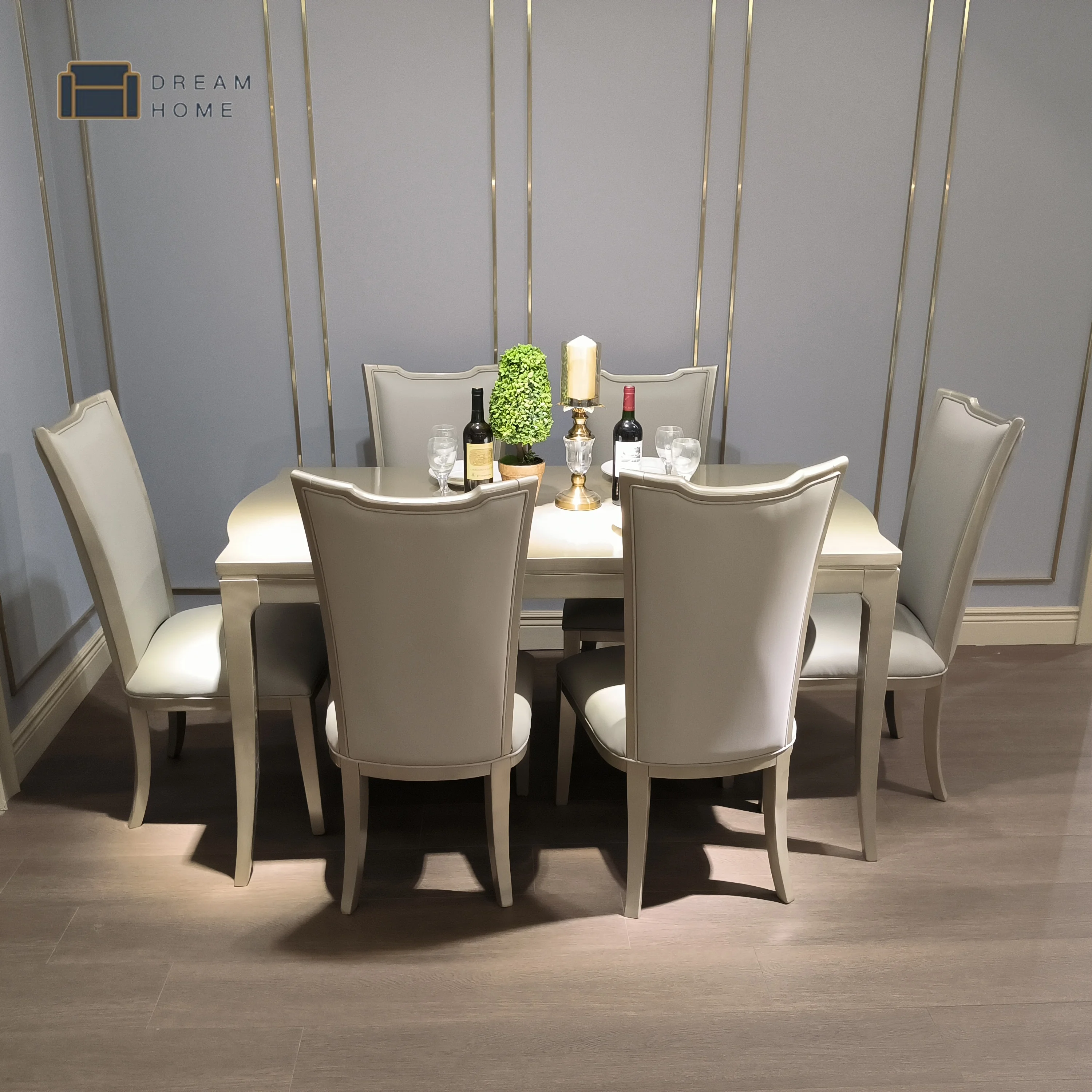 European style solid wood frame dining table set furniture luxury modern royal birch beech dining table set with dining chairs