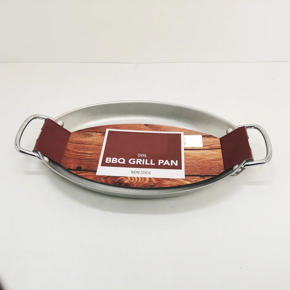 Carbon Steel Non-Stick Oval BBQ Grill Pan for fish beef meat