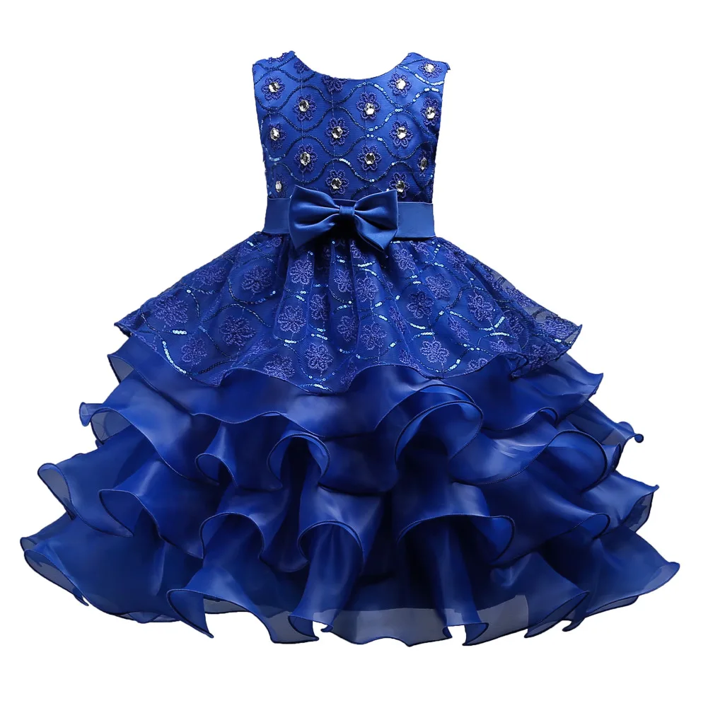 Elegant Blue Fluffy Ball Gown Shiny Flower Girl Wedding Prom Dress for Children Aged 12 Years Younger Birthday Evening Occasions