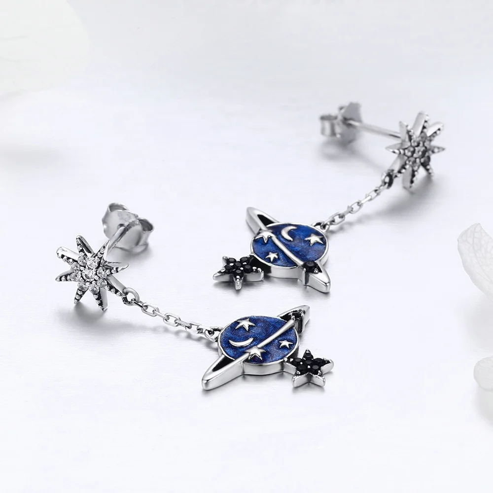 
Creative 925 Sterling Silver Drop Earrings Fashion Planet Earrings with CZ for Girls Jewelry 