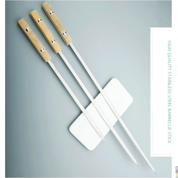 BBQ Sticks Needle Stainless Steel Flat Barbecue Forks Picnic Skewers Cooking Iron Kitchen Meat Holder