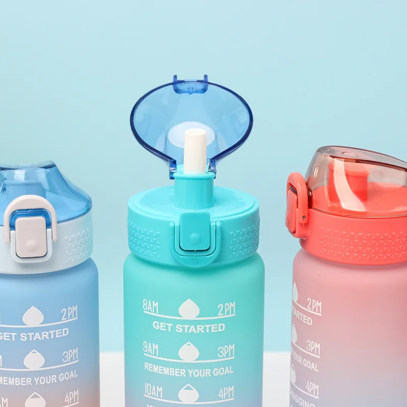 Custom Logo Wholesale Leakproof BPA Free Tritan Water Bottle with Time Marker Gradient Motivational Plastic Water Bottle