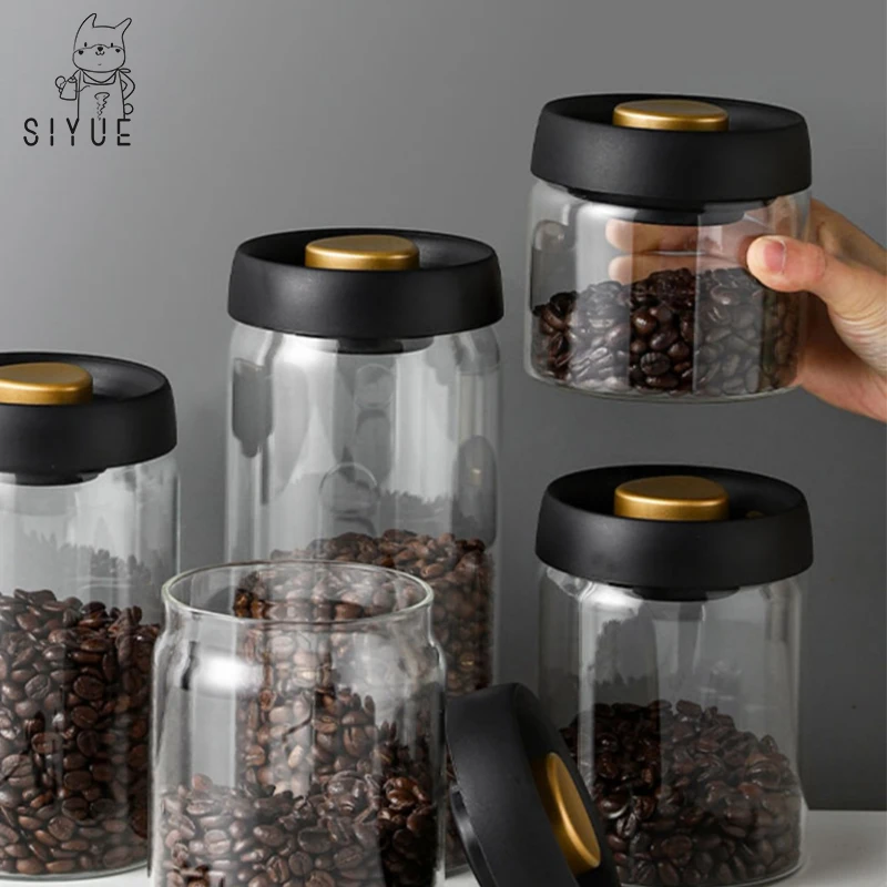Siyue 1200ml Glass Coffee Canisters Vacuum Sealed Jar Glass Pull Can Vacuum Lid for Food Grains Container Bottle 9341 Kitchen