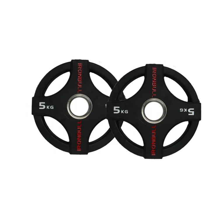 Factory cheap rubber barbell weight plate with red  ironbull logo