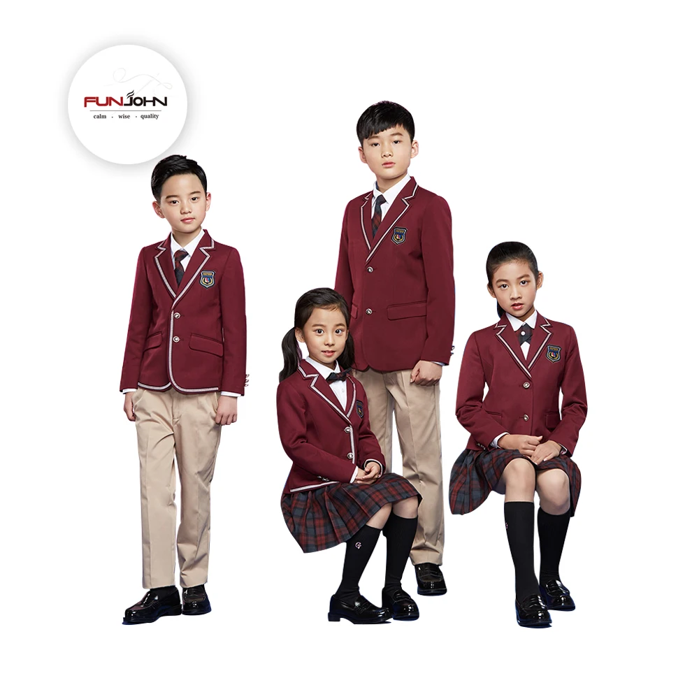 Customized School Uniforms Blue Red Navy Color Dress Fashion Design Blazer Jacket Skirt Pants Suit