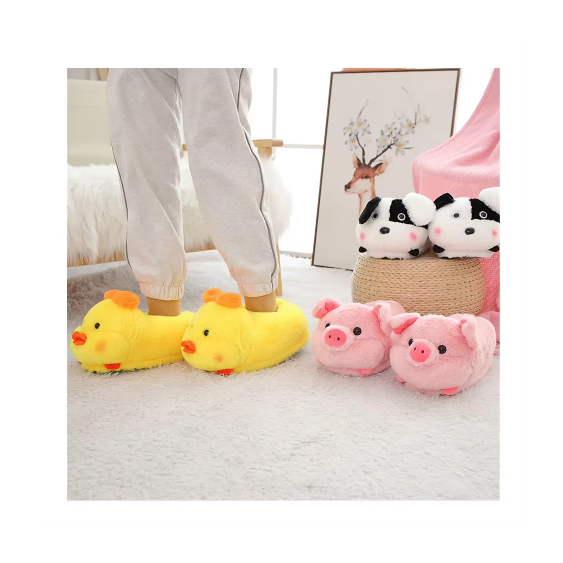 Cheap Hamster Animal Plush Shoes Doll Anti-Slip Home Plush Pig Animals Slippers Lovely Winter Warm Animal Plush Slipper Toy
