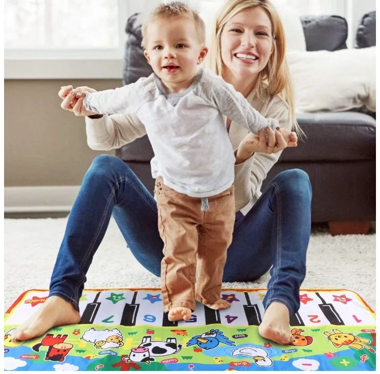 KSF 135x58cm Musical Piano Mat Keyboard Play Mat Portable Musical Blanket Instrument Toy with 8 Animal Sounds Dance Mat