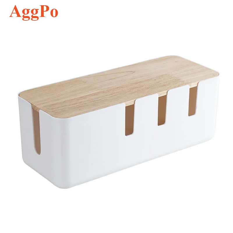 Cable Management Box - Wooden Style Cord Organizer Box and Cover for TV Wires, Computer, Router, USB Hub and Under Desk