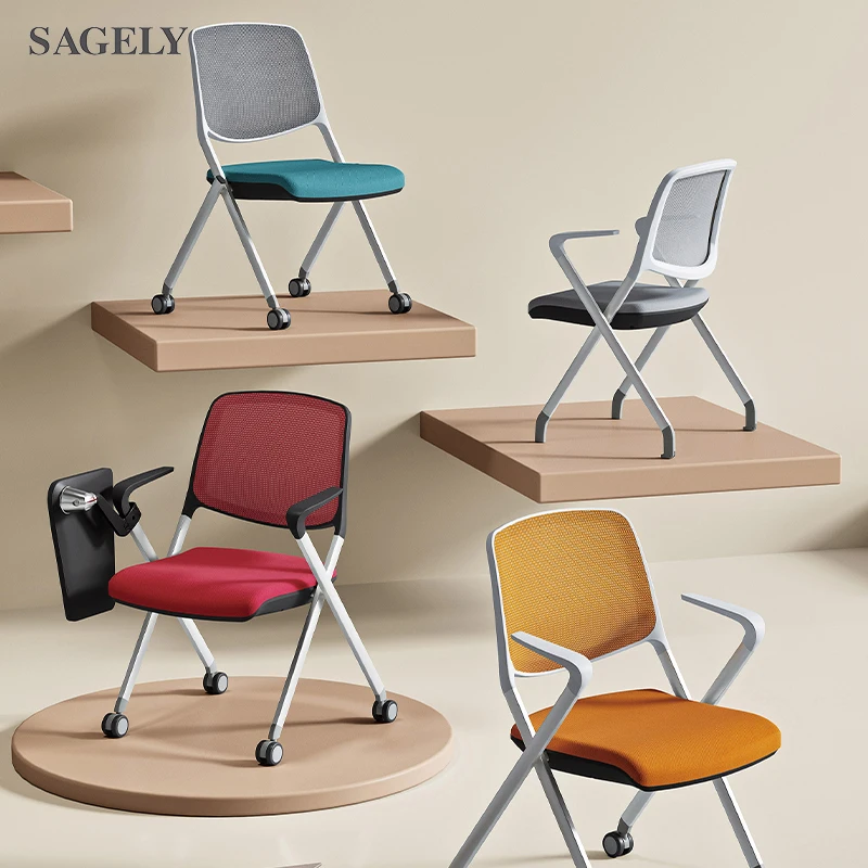 New Trends Mesh Folding Office Chairs Training Chairs Stacking Chairs With Armrests For Staff Conference Meeting