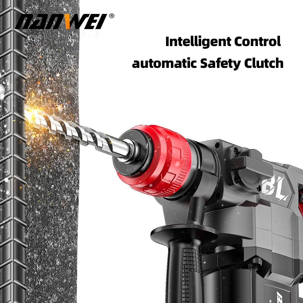 Brushless Electric Impact Dril Hammer Handheld Multifunction Rotary Rechargeable Power Tool 21V Battery