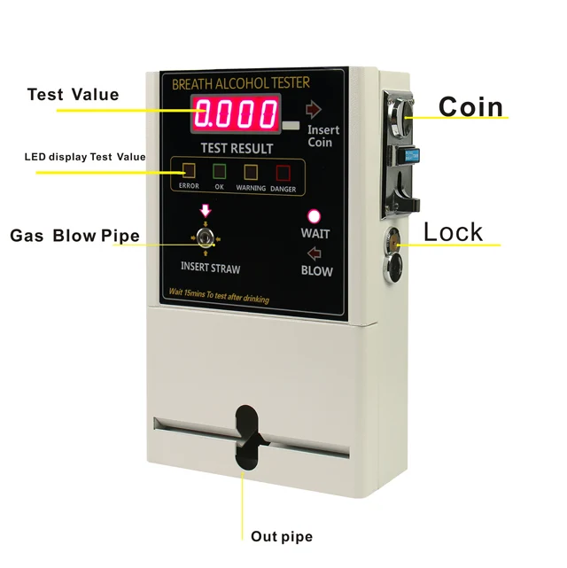New Operated Alcohol Breath Tester Breathalyzer Alcomate AT319 Public Tester coins operated alcohol tester