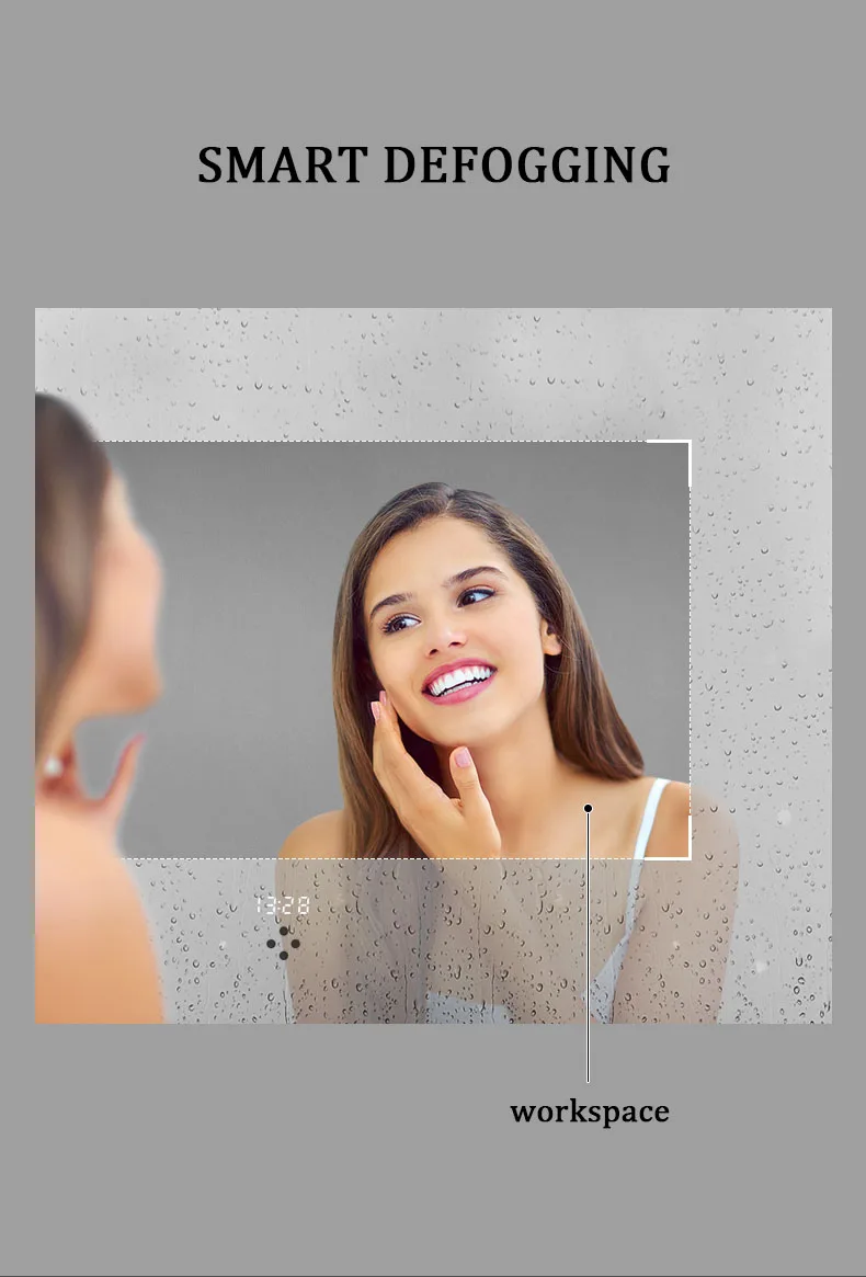 Home Decorate Frameless LED Backlit Dimming Mirror Time Display Defogger Bathroom Smart espejo LED Mirror