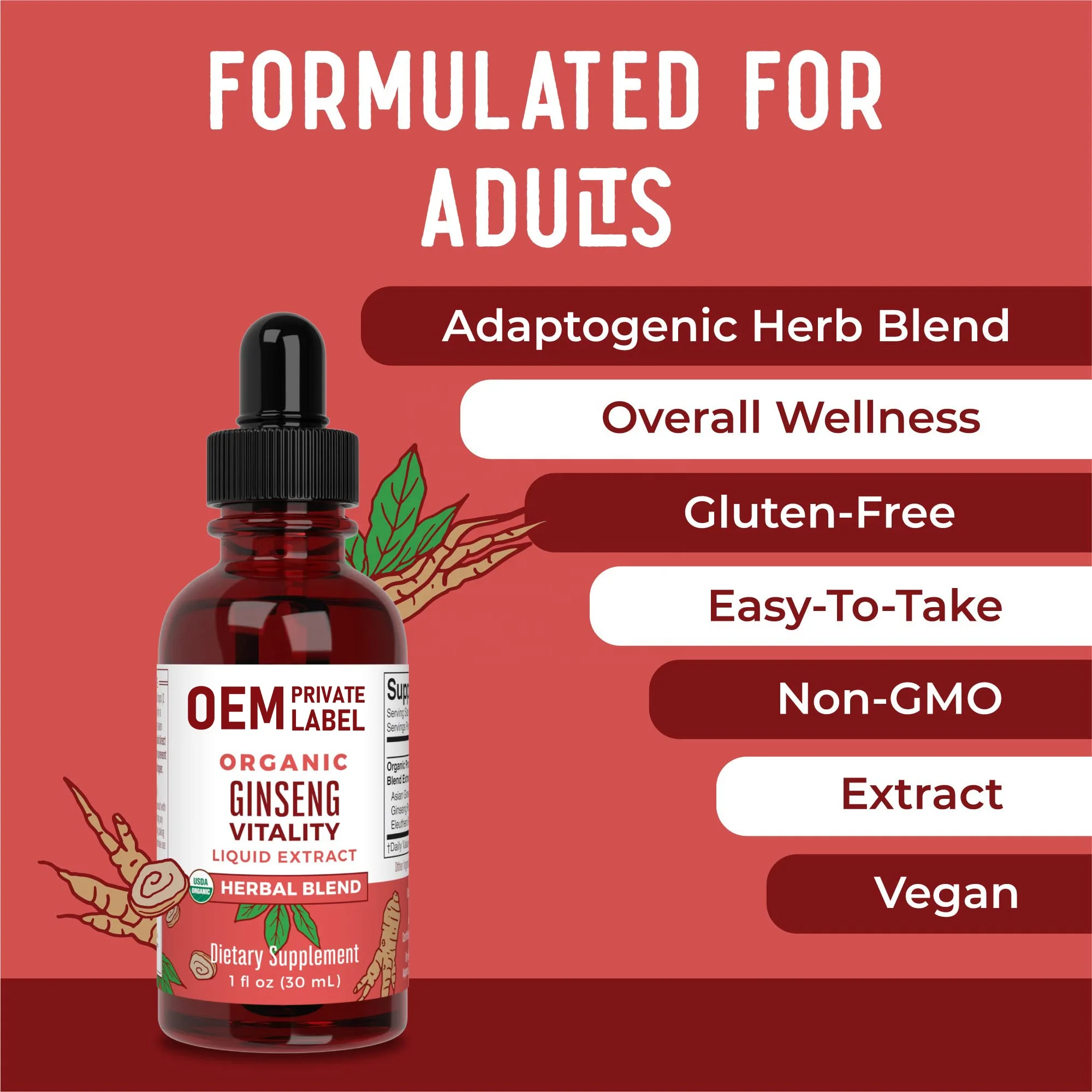 Herbal Supplement Liquid Drops for Brain Function Boost Energy Memory Ginseng with Ashwagandha Eleuthero and Maca Root Extract