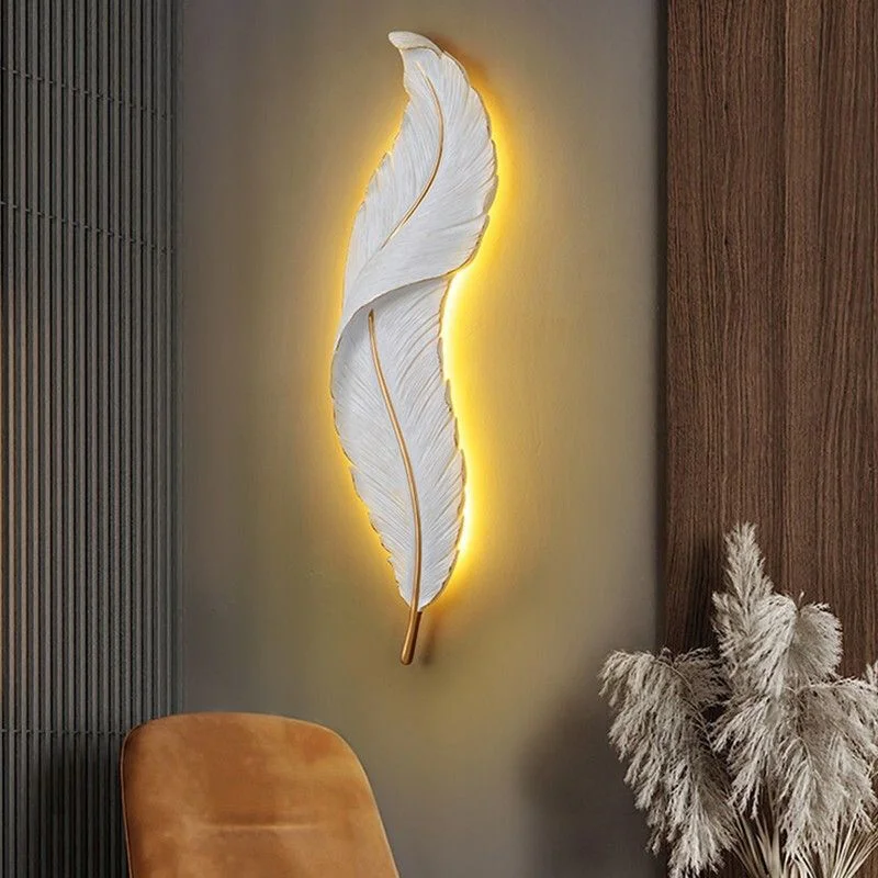 Scandinavian resin feather wall lamp smart living room TV background wall art decoration light luxury creative wall lamps
