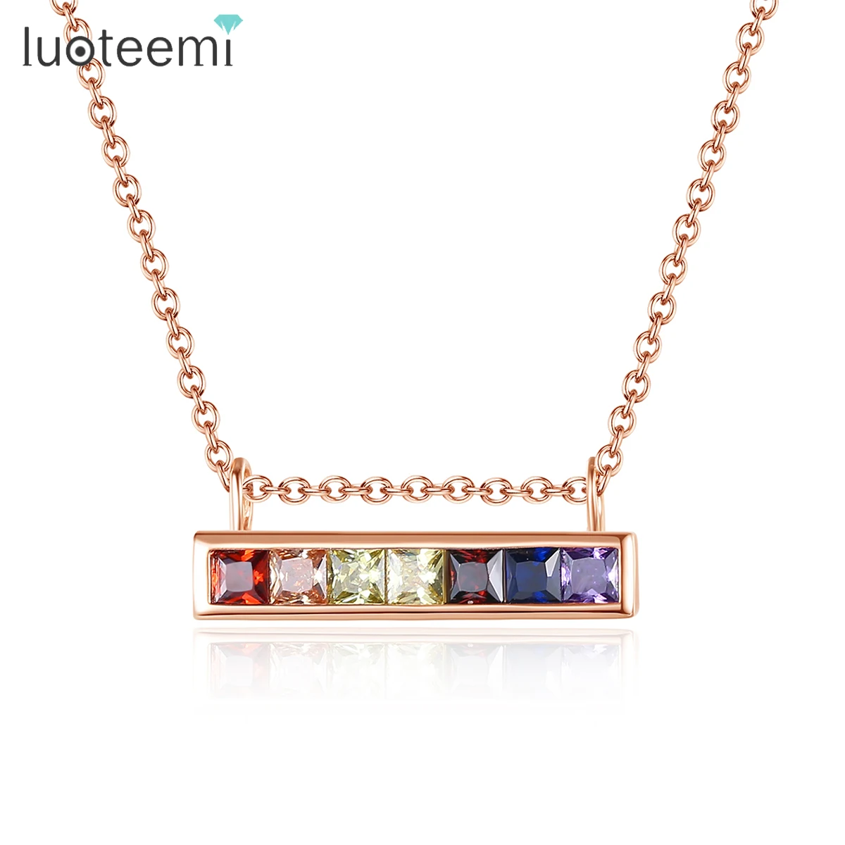 LUOTEEMI Personalize 18K Gold Plated CZ Bar Necklace Simple Fashion luxury Charms Women Chain Necklace