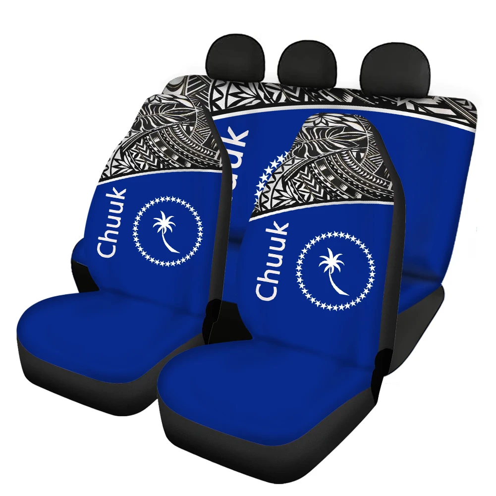 
Blue Black Polynesian Chuuk Tribal Car Seats Cover Protector Designer Full Set Front Seat and Back Seat Cover for Suv Auto Car 