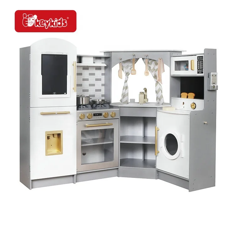 Premium children grey large wooden corner play kitchen set with Interactive function W10C933C
