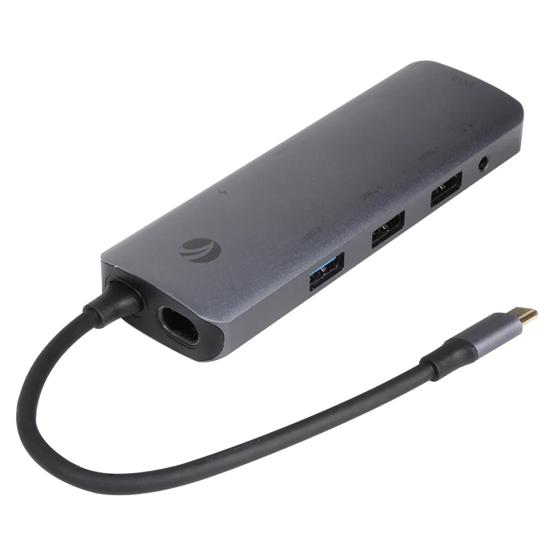 Aluminum Type C Dongle USB C Multiport Adapter with VGA PD HDMI 4KD 30Hz 3 Ports USB 3.0 / 2.0 Gigabit Ethernet Suitable for MAC