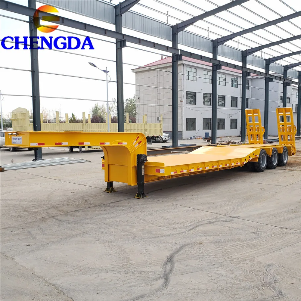 Hot Sale 3 Axle 4 Axle low loader trailer carrying crane excavator lowbed semi trailer Trailer with Mech ladder for sale