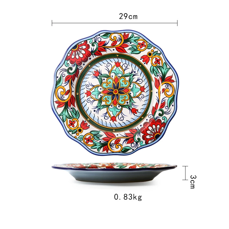 Hand Painted High Temperature Burn Become Glaze Ceramic Popular Dinnerware Sets Dinner Plate Colorful Glaze