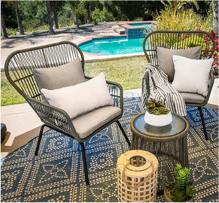 Wholesale Boho Outdoor Dinning Chair Modern Luxury PE Ratan Wicker Furniture Metal Stack Peacock Garden Rattan Dining Chair