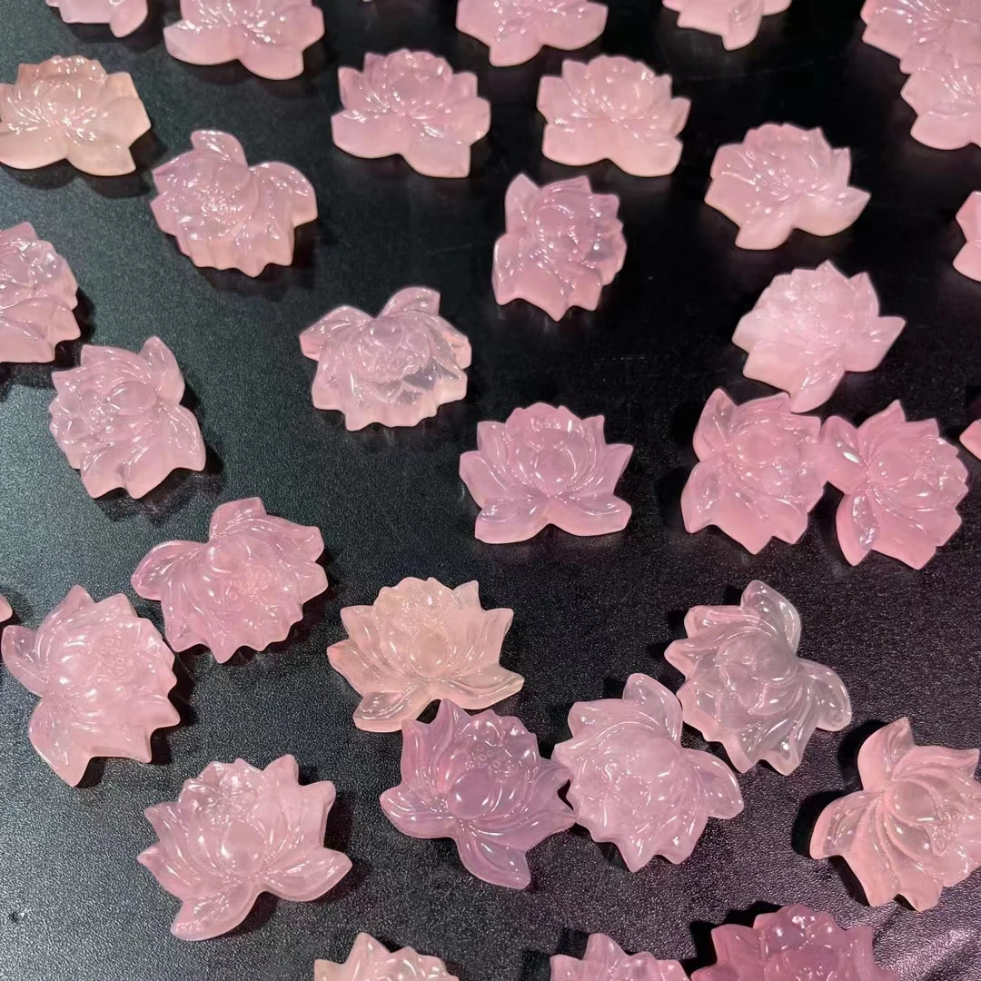 Wholesale Crystal Crafts Carving Flowers Gemstone Flowers Rose Quartz Lotus flower For Love