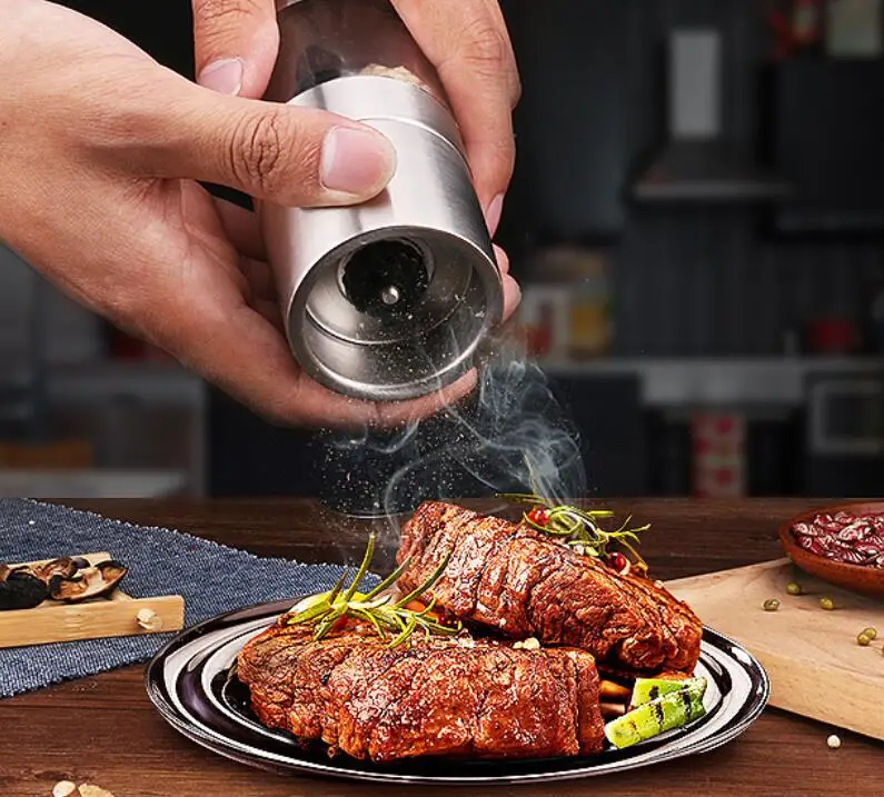 Ручная мельница для соли и перца из нержавеющей стали с логотипом на заказ, профессиональная фабрика