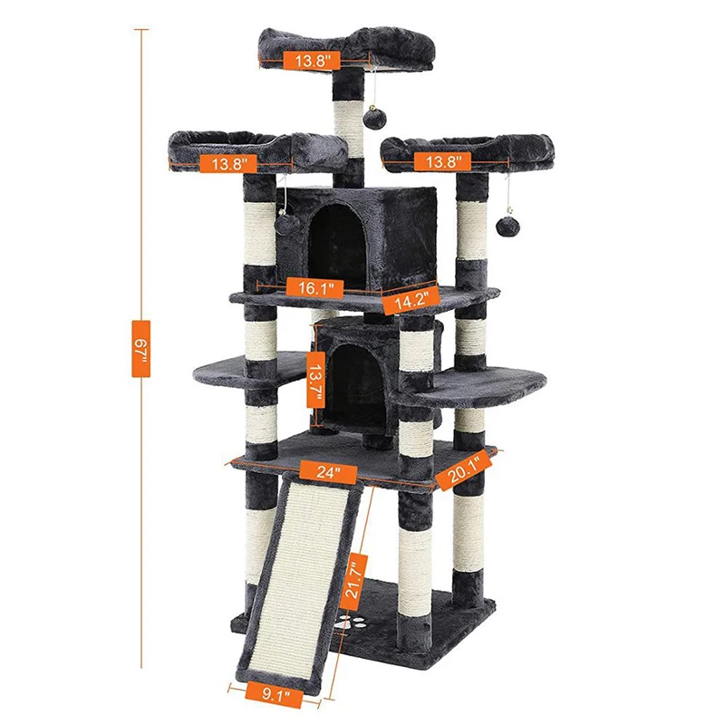 Pet furniture luxurious wholesale colorful massive wooden sisal cat tree climbing tower