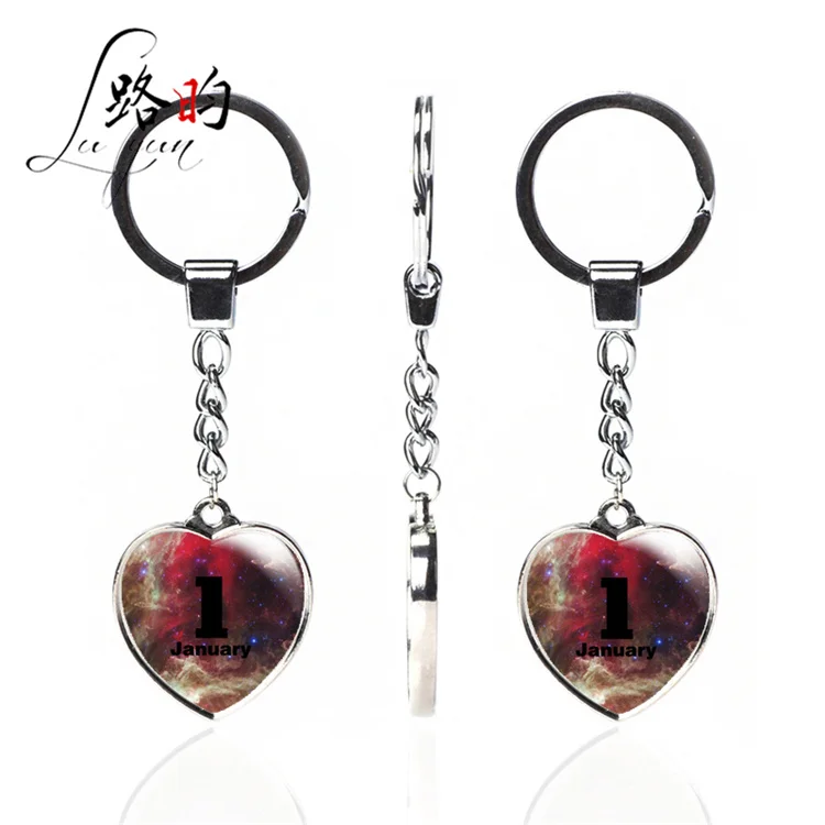 Custom wholesale 25mm crystal glass round pendant keychain multicolor digital heart shaped keychains