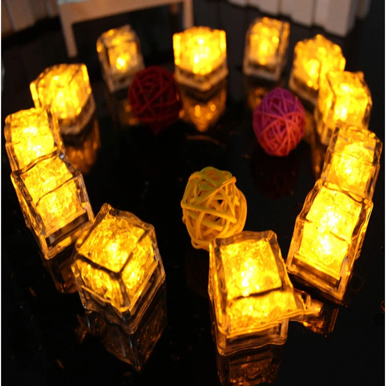 1.06*1.06*1.02 Inch Glitter Ice Cube Led Lights Glitter Light Up Ice Cube Led Ice Cubes For Party Bar Christmas