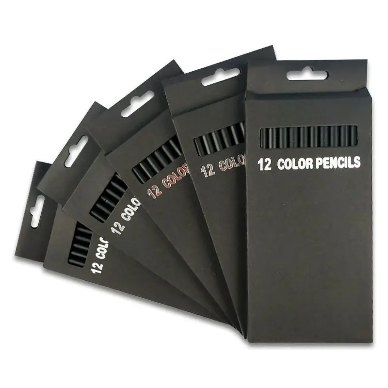 
2020 High Quality 12 Pcs/Set Black wooden Color Pencil Packaging 12 Different Colours Colored Pencils Drawing For Children Stati 