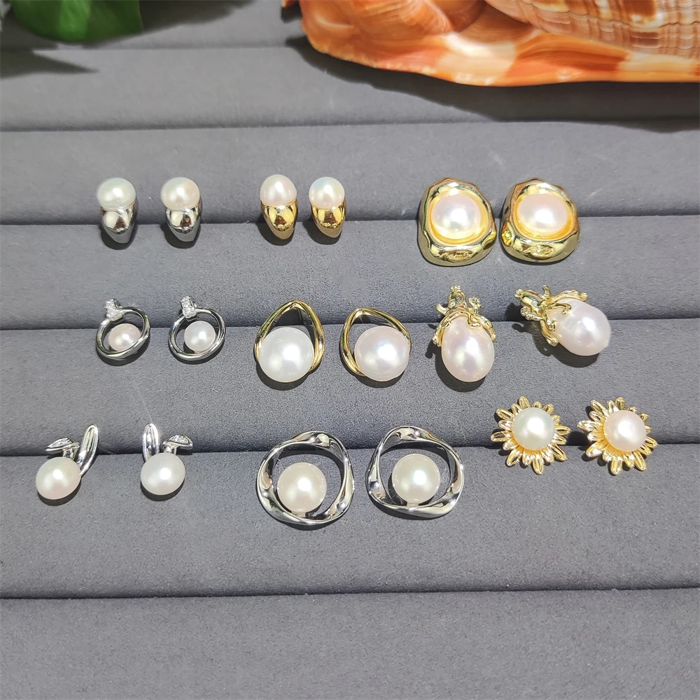 10MM Rice Pearl Natural Gems Freshwater Pearl Octopus Earrings Gold Plated Flower 9mm Bread Pearl Jewelry Ear ring for women