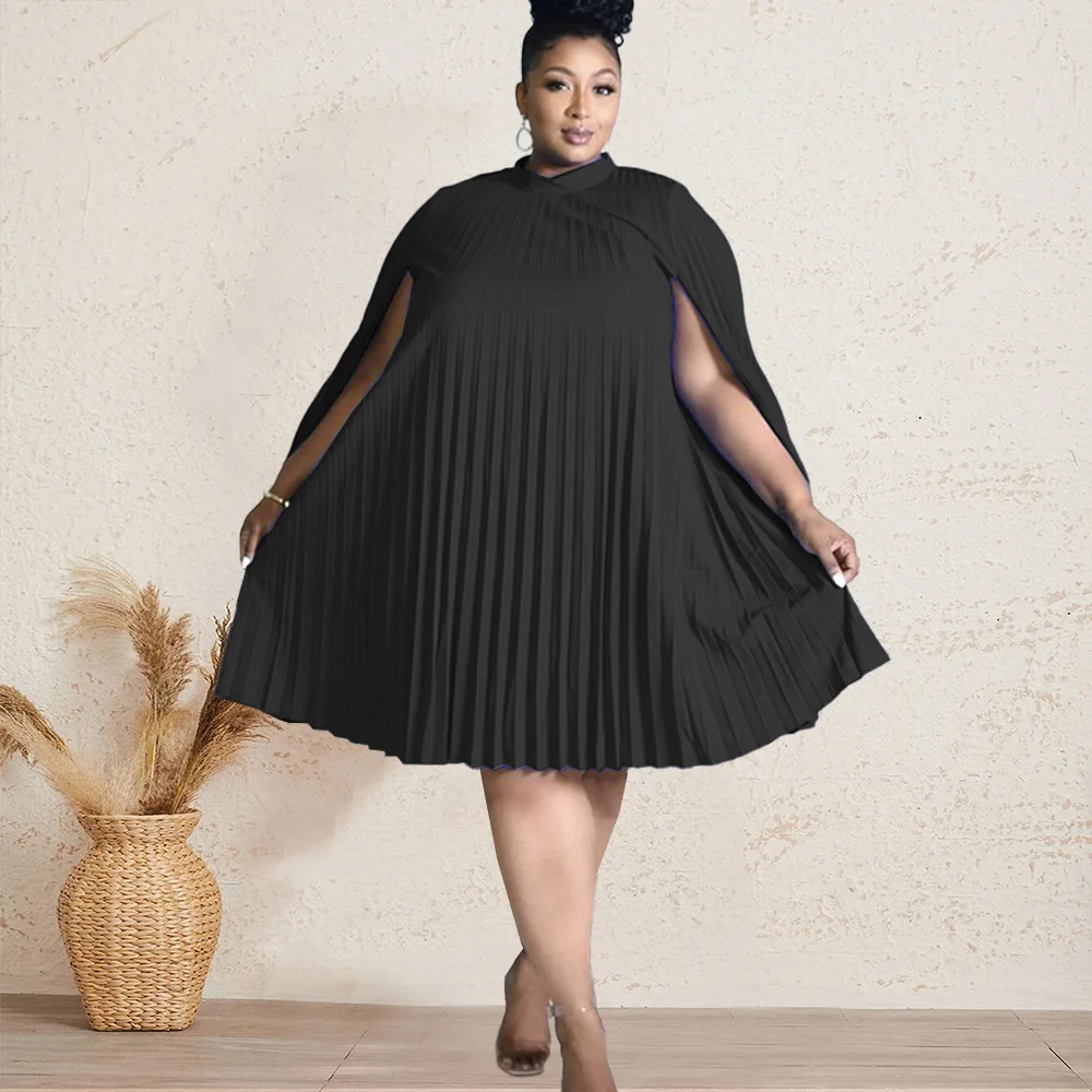 Plus Size Women Loose Casual Dresses Bat Sleeve Fashion Elegant Pleated Dresses Spring Dress 2022