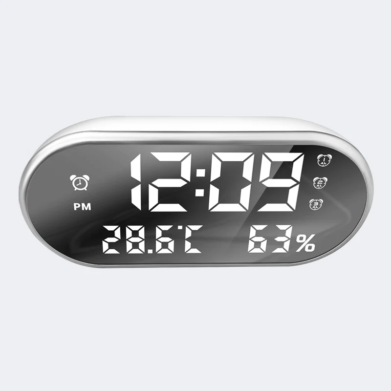 2022 LED Mirror Alarm Clock with Dimmer/Snooze/Temperature Function for Bedroom Office Travel