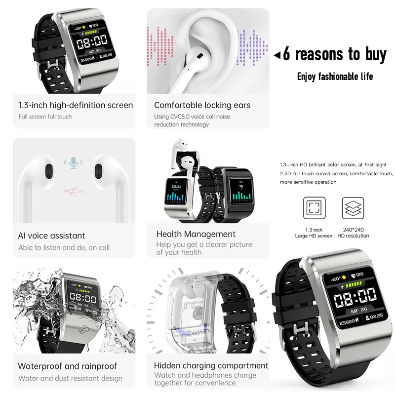 CRELANDER G36 Pro Smart Bracelet Waterproof Earphones Headphones 2 in 1 Smart Watch With TWS Earbuds