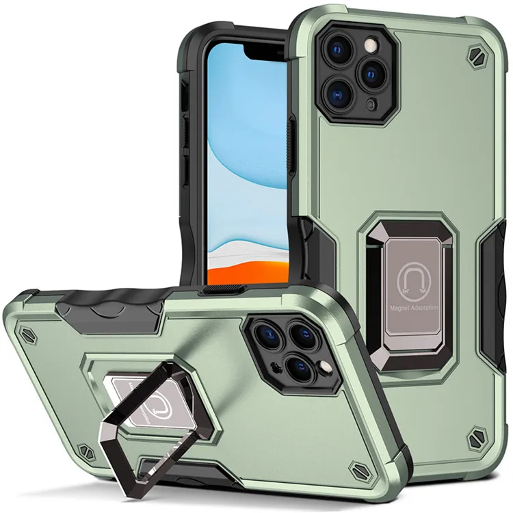 Heavy Duty TPU PC Kickstand Phone Case for Apple iPhone 14 13 11 12  Pro Max Mini plus Metal Magnet Military Case