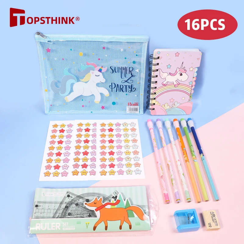 Free Collocation Back to School Supplies Cartoon Stationery Kids Pink Girls Custom Unicorn Cute Stationary Gift Set
