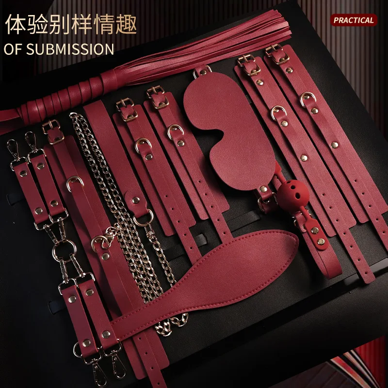 8Pcs Bondage Set with BDSM Whip Blindfold Adjustable Handcuffs Ankle Cuffs BDSM Adult Bondage Kit