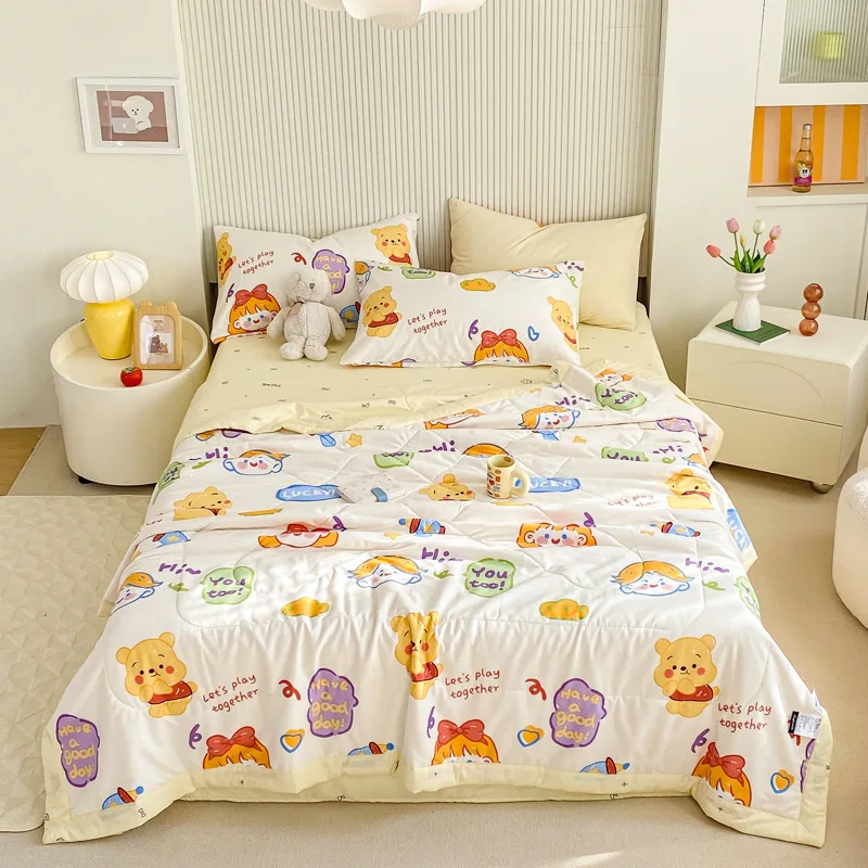 Cotton Quilt  Pattern 2-Layer Yarn Organic 100% Polyester Machine Washable Soft Cool for Summer Weddings Bedding