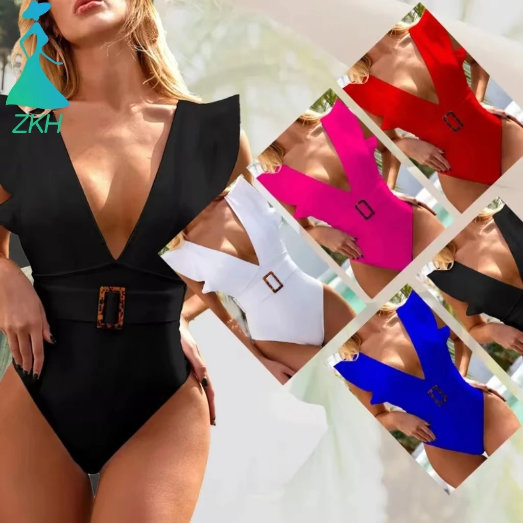 TW629A High Quality Swimwear Sexy Summer Bathing Suits for Women Backless Ruffle Sleeves Surfing Bikini One Piece Swimwear