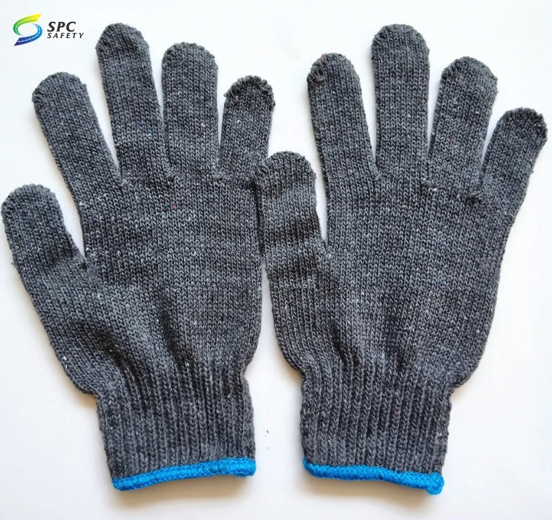 Factory direct sale Anti slip Hand protection Black polyester cotton yarns string knitted cotton work safety hand gloves