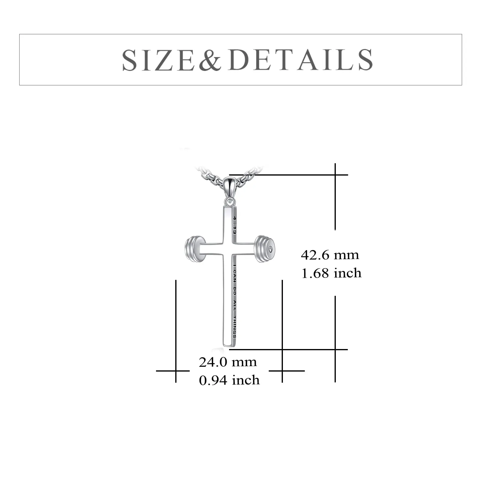 Dumbbell Cross Pendant 925 Sterling Silver Jewelry Sport Necklace For Men Women