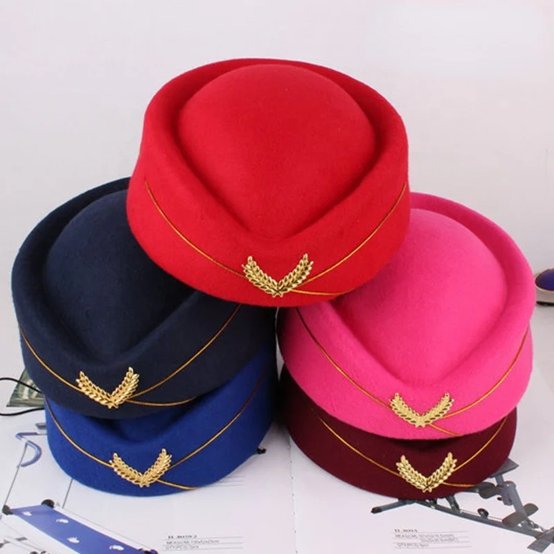 CUSTOM LOGO luxury wholesalers flight promotional beret stewardess etiquette hostess attendant cap fedora felt hat