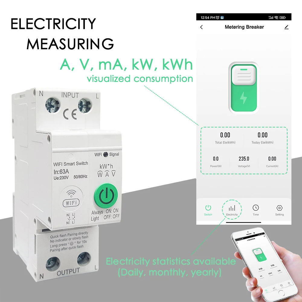 GXPR 2P 63A Wi-Fi умный переключатель smartlife измеритель энергии Kwh измерительный автоматический выключатель Реле таймера